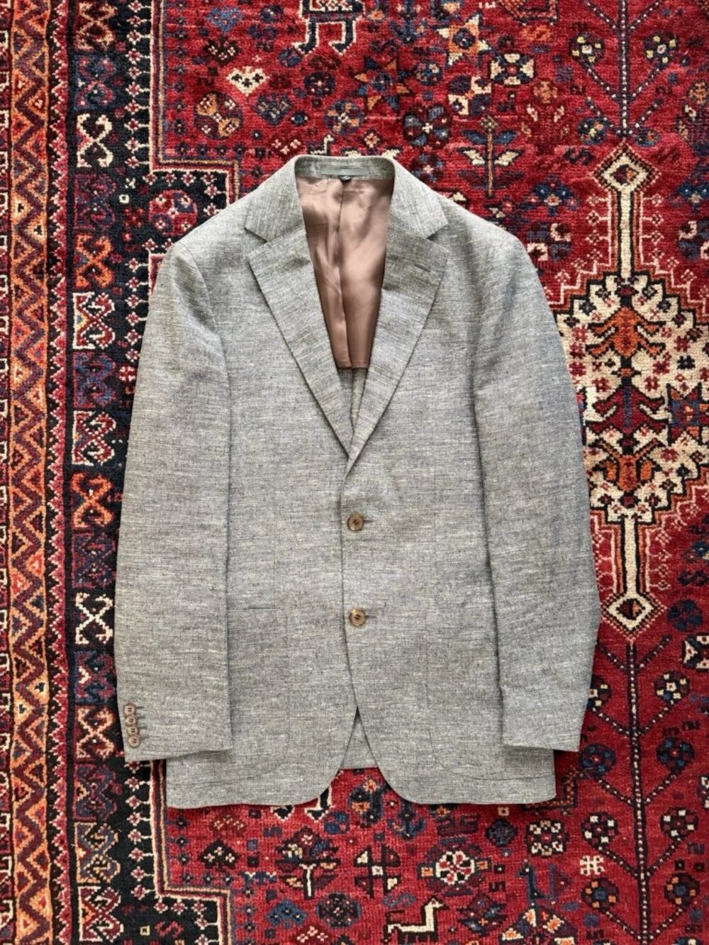 SuitSupply 36R Linen Silk Blazer Suit Jacket Lanaficio Fabric Grey / Blue